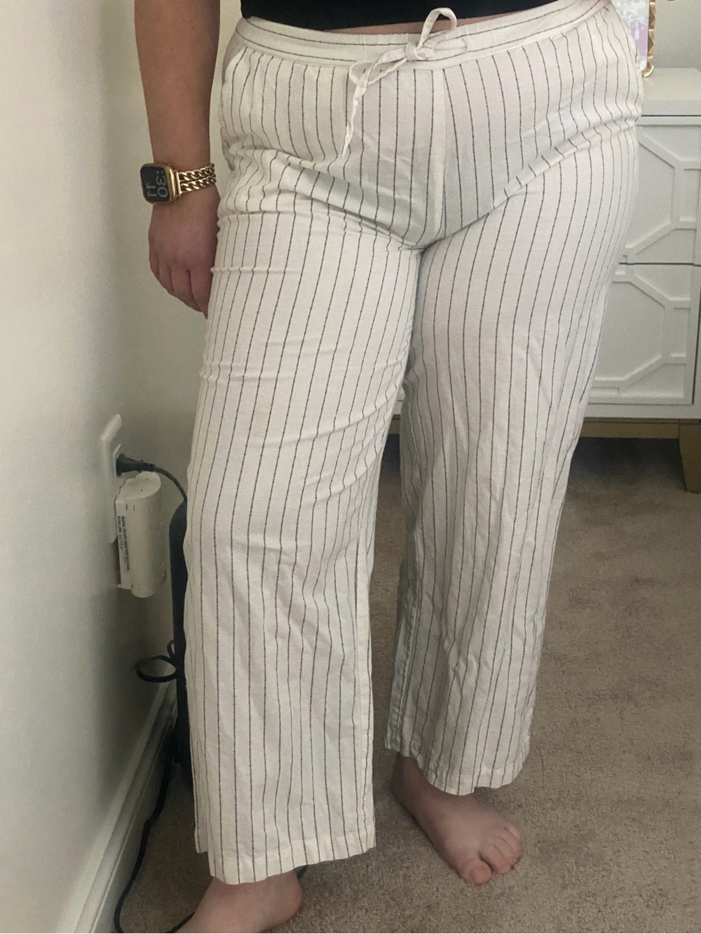 Pigalle Pinstripe Wide-Leg Drawstring Pants